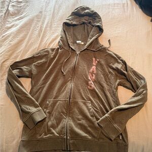 Vans Olive Green Zip-Up Hoodie w/ Pink Logo | Women’s XL